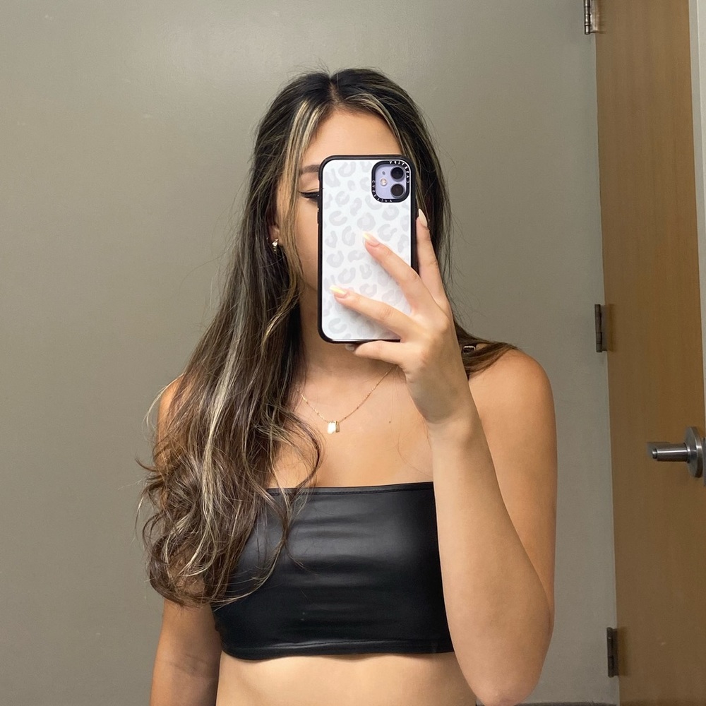 ADIKA black leather crop top